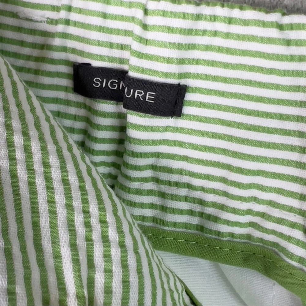 Talbots Size 20W Green/White Striped Cropped Pants Faux Back Pockets Belt Loops - Picture 9 of 14